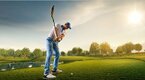 Golfer lining up his shot for using an iron club Golfer lining up his shot for using an iron club