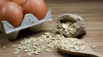 Uncooked oatmeal and eggs Uncooked oatmeal and eggs